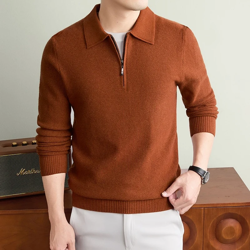 Herren Feinstrick-Halbzipp-Polo mit Hemdkragen und feiner Rippenstruktur Drune
