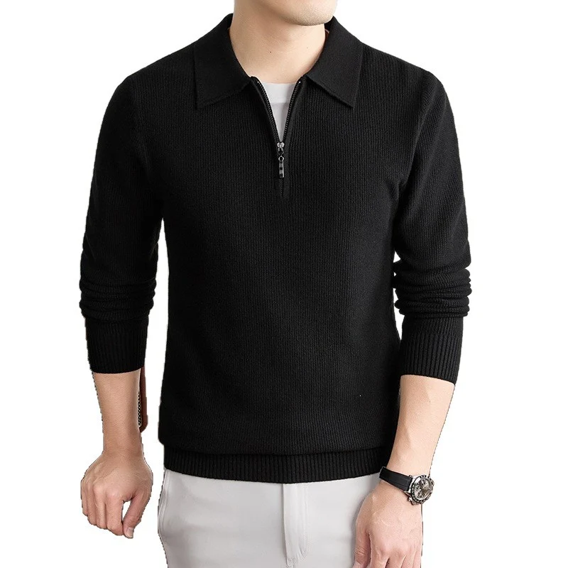 Herren Feinstrick-Halbzipp-Polo mit Hemdkragen und feiner Rippenstruktur Drune
