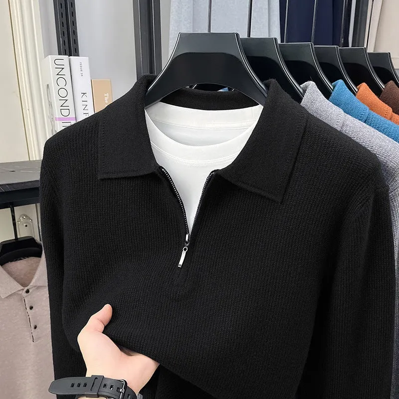 Herren Feinstrick-Halbzipp-Polo mit Hemdkragen und feiner Rippenstruktur Drune