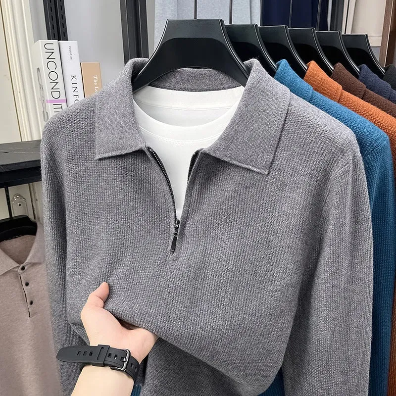 Herren Feinstrick-Halbzipp-Polo mit Hemdkragen und feiner Rippenstruktur Drune