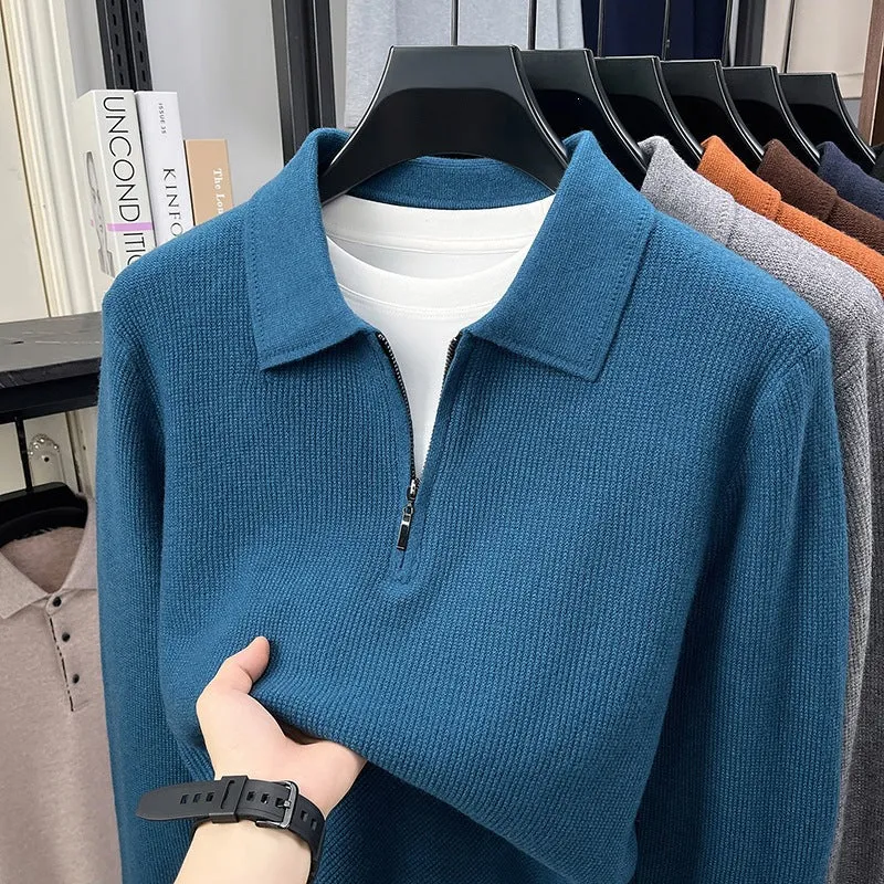 Herren Feinstrick-Halbzipp-Polo mit Hemdkragen und feiner Rippenstruktur Drune