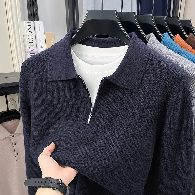 Herren Feinstrick-Halbzipp-Polo mit Hemdkragen und feiner Rippenstruktur Drune