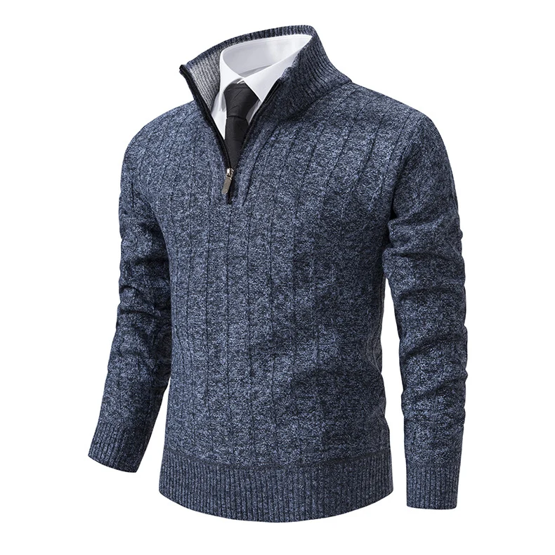 Herren Feinstrick-Halbzip-Pullover mit Zopfmuster und strukturierter Melange-Optik Drune