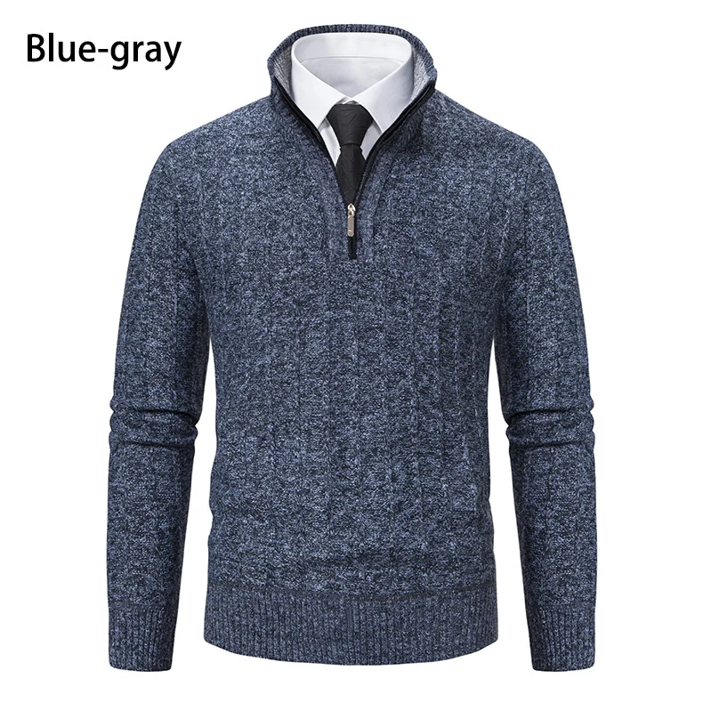 Herren Feinstrick-Halbzip-Pullover mit Zopfmuster und strukturierter Melange-Optik Drune