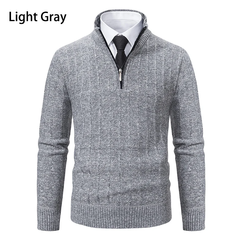 Herren Feinstrick-Halbzip-Pullover mit Zopfmuster und strukturierter Melange-Optik Drune