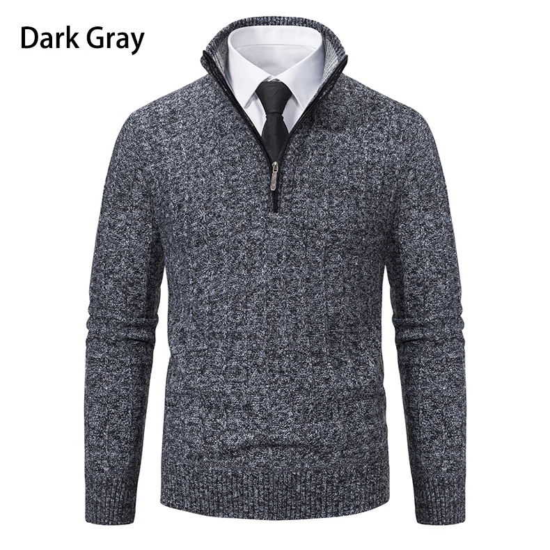 Herren Feinstrick-Halbzip-Pullover mit Zopfmuster und strukturierter Melange-Optik Drune