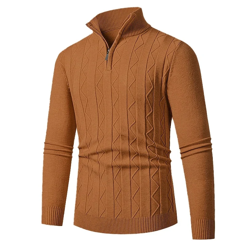 Herren Feinstrick-Halbzip-Pullover mit Zopfmuster und Stehkragen Drune