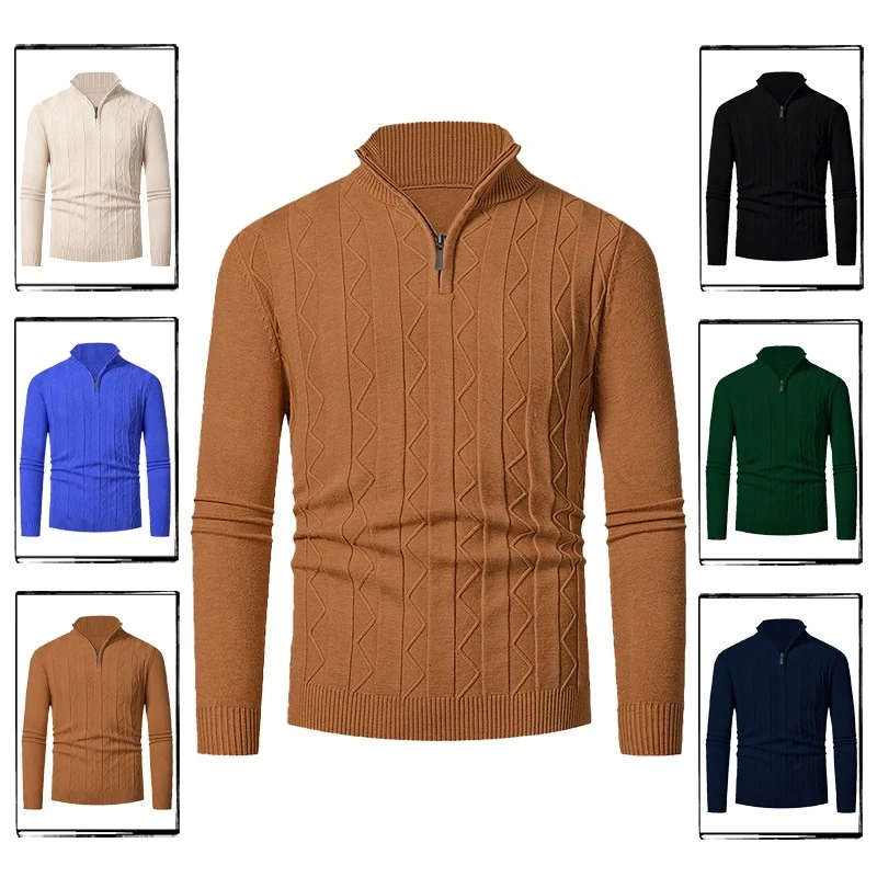 Herren Feinstrick-Halbzip-Pullover mit Zopfmuster und Stehkragen Drune
