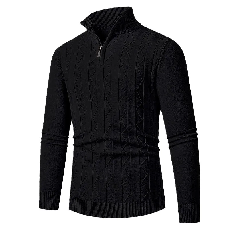 Herren Feinstrick-Halbzip-Pullover mit Zopfmuster und Stehkragen Drune