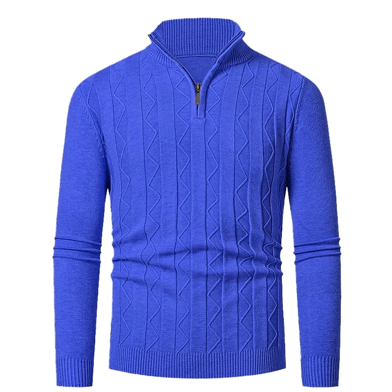Herren Feinstrick-Halbzip-Pullover mit Zopfmuster und Stehkragen Drune