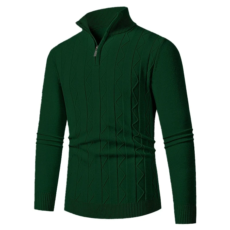 Herren Feinstrick-Halbzip-Pullover mit Zopfmuster und Stehkragen Drune