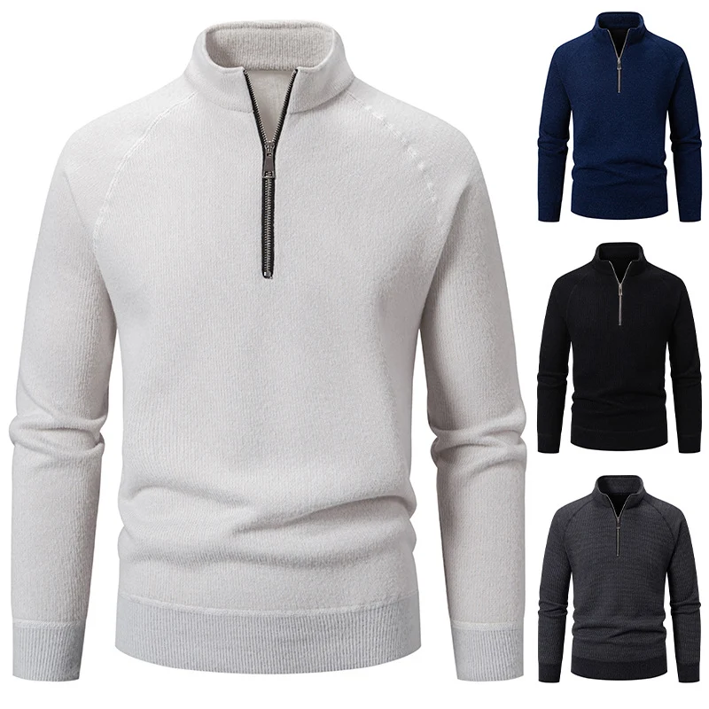 Herren Feinstrick-Halbzip-Pullover mit Stehkragen und schmaler Passform Drune