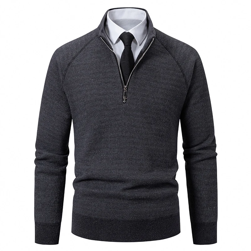 Herren Feinstrick-Halbzip-Pullover mit Stehkragen und schmaler Passform Drune