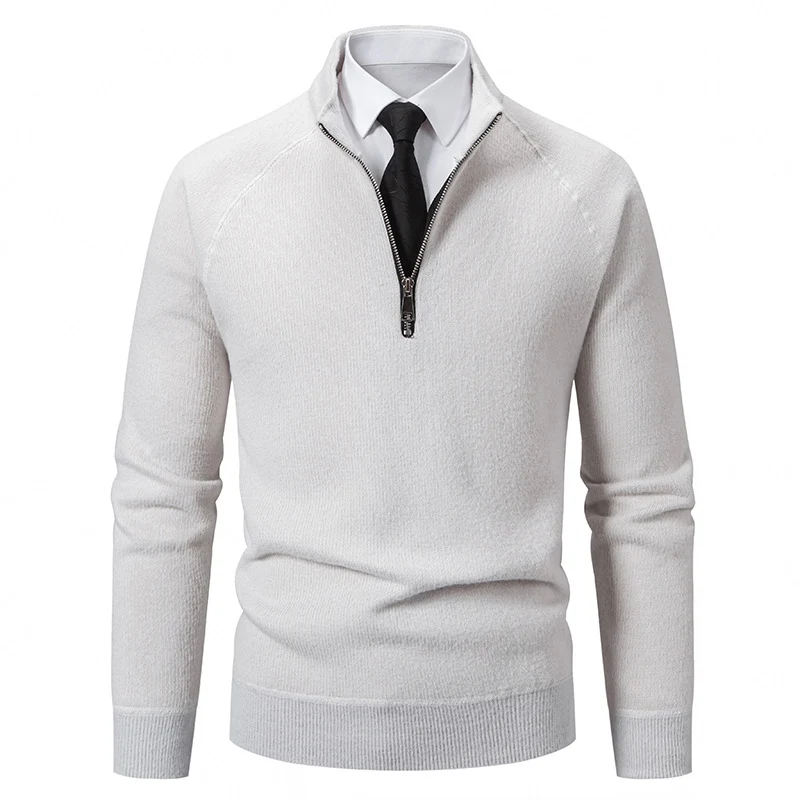 Herren Feinstrick-Halbzip-Pullover mit Stehkragen und schmaler Passform Drune