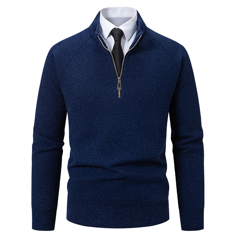 Herren Feinstrick-Halbzip-Pullover mit Stehkragen und schmaler Passform Drune