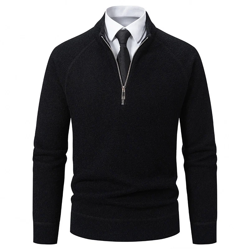 Herren Feinstrick-Halbzip-Pullover mit Stehkragen und schmaler Passform Drune