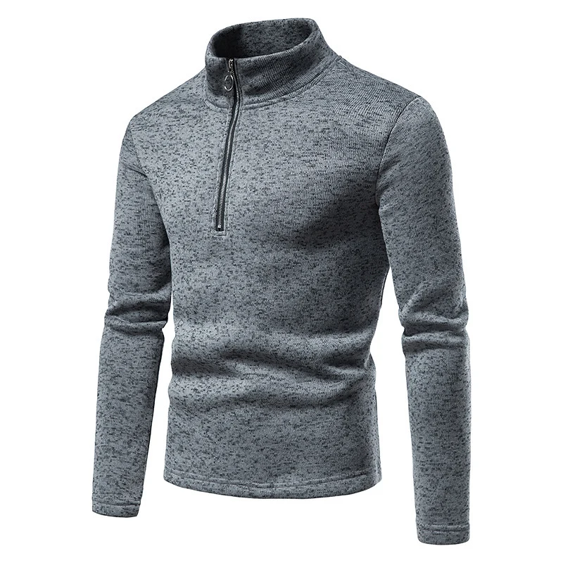 Herren Feinstrick-Halbzip-Pullover mit Stehkragen und melierter Struktur Drune