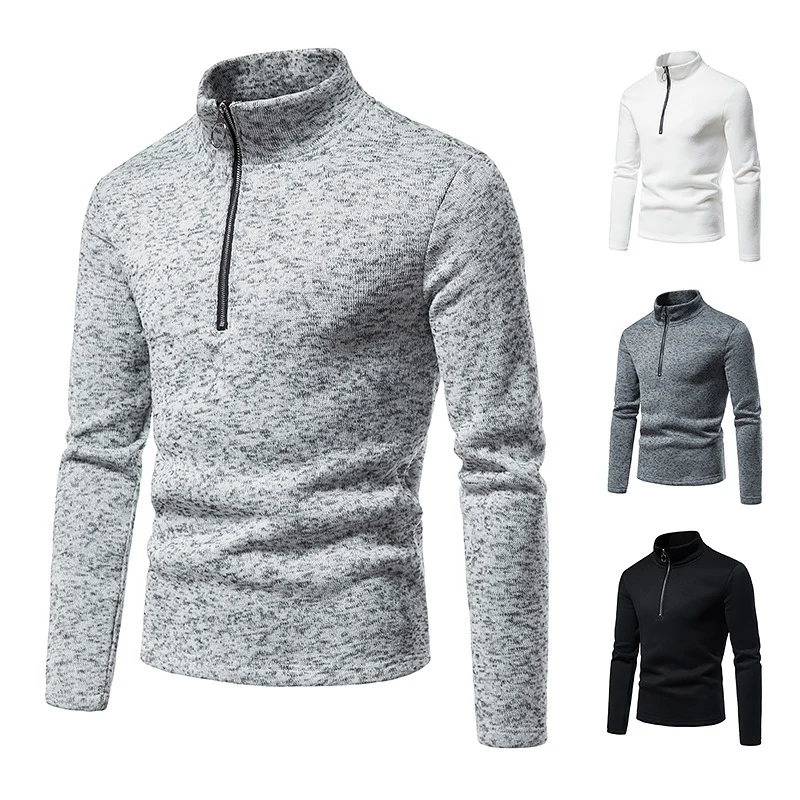 Herren Feinstrick-Halbzip-Pullover mit Stehkragen und melierter Struktur Drune