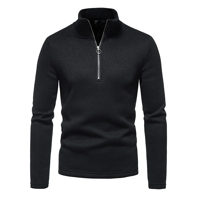 Herren Feinstrick-Halbzip-Pullover mit Stehkragen und melierter Struktur Drune