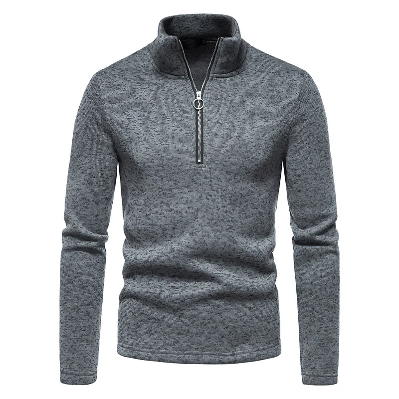 Herren Feinstrick-Halbzip-Pullover mit Stehkragen und melierter Struktur Drune