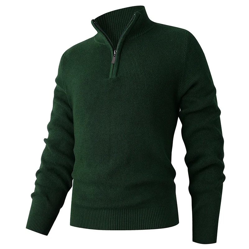 Herren Feinstrick‑Halbzip‑Pullover mit geripptem Mockneck und schlanker Passform Drune