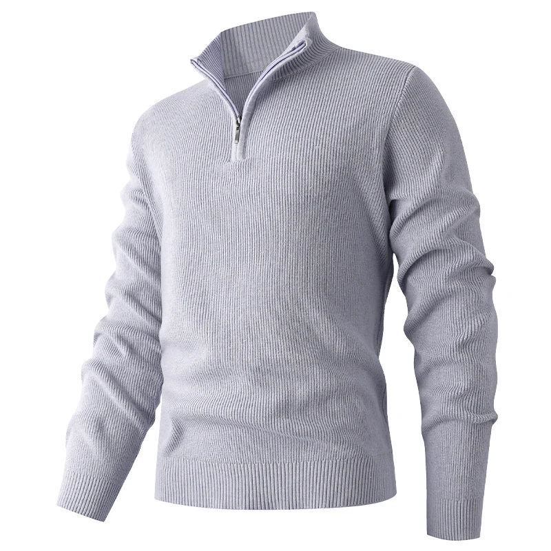 Herren Feinstrick‑Halbzip‑Pullover mit geripptem Mockneck und schlanker Passform Drune