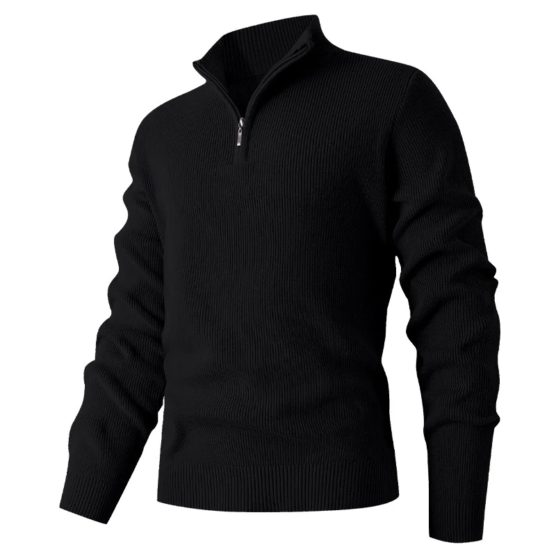 Herren Feinstrick‑Halbzip‑Pullover mit geripptem Mockneck und schlanker Passform Drune