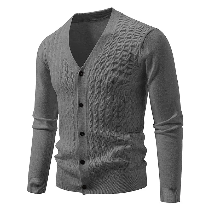 Herren Feinstrick-Cardigan mit Zopfmuster, V‑Ausschnitt und Knopfleiste Drune