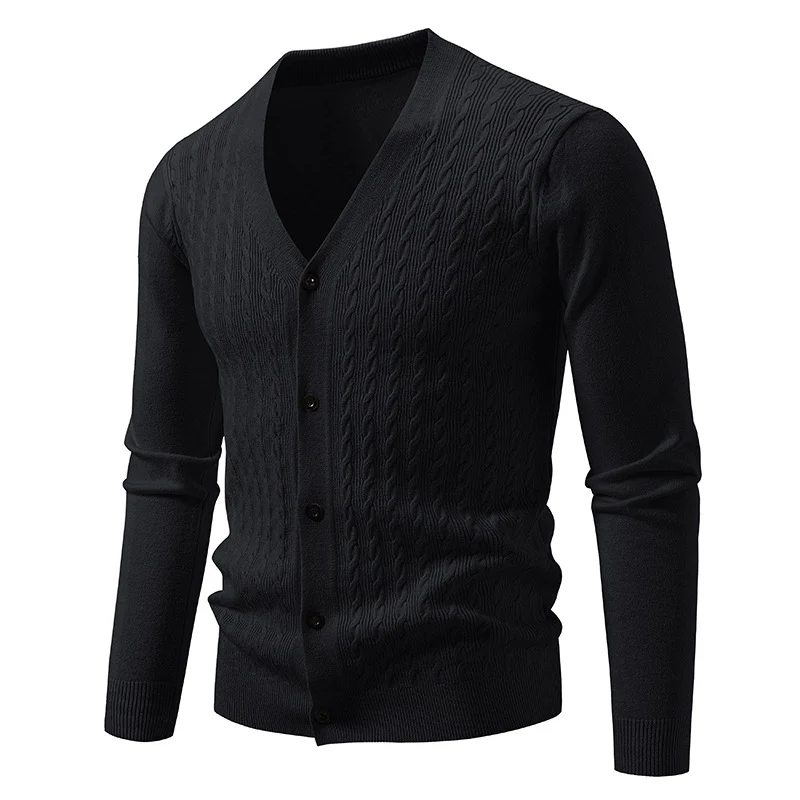 Herren Feinstrick-Cardigan mit Zopfmuster, V‑Ausschnitt und Knopfleiste Drune
