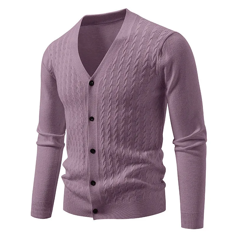 Herren Feinstrick-Cardigan mit Zopfmuster, V‑Ausschnitt und Knopfleiste Drune