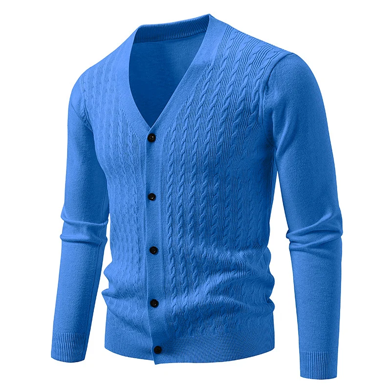 Herren Feinstrick-Cardigan mit Zopfmuster, V‑Ausschnitt und Knopfleiste Drune