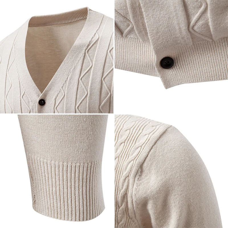 Herren Feinstrick-Cardigan mit V‑Ausschnitt, Zickzack‑Relief und Knopfleiste Drune