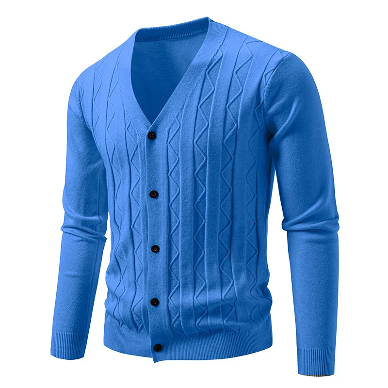 Herren Feinstrick-Cardigan mit V‑Ausschnitt, Zickzack‑Relief und Knopfleiste Drune