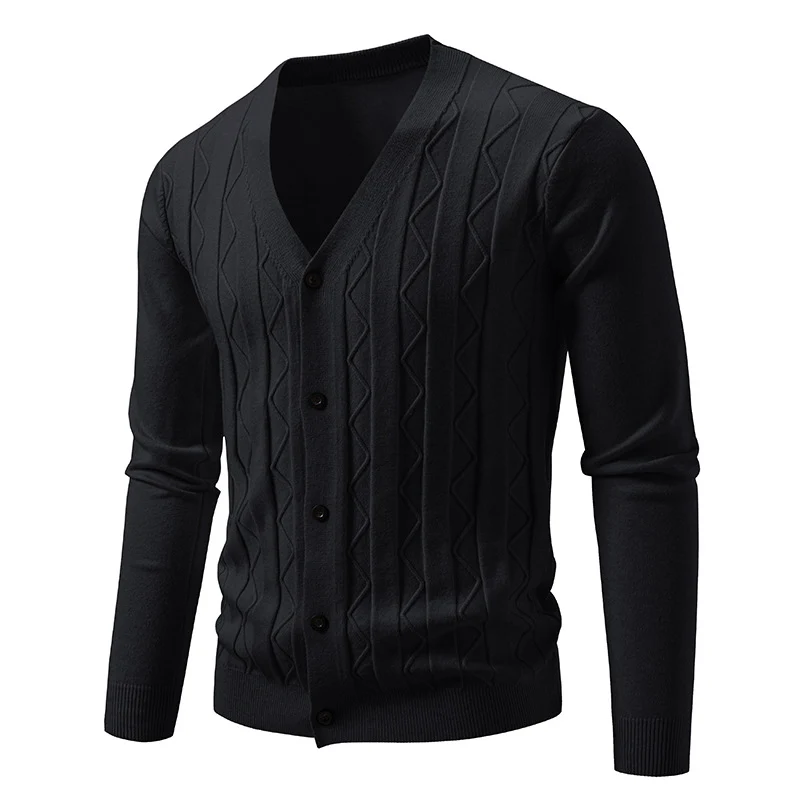 Herren Feinstrick-Cardigan mit V‑Ausschnitt, Zickzack‑Relief und Knopfleiste Drune