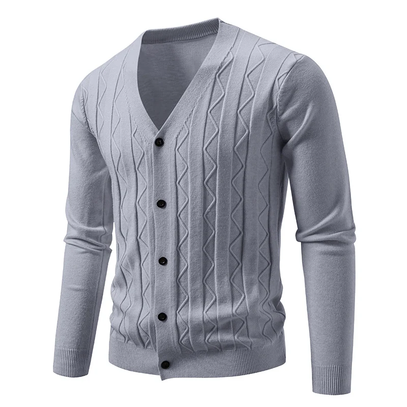 Herren Feinstrick-Cardigan mit V‑Ausschnitt, Zickzack‑Relief und Knopfleiste Drune