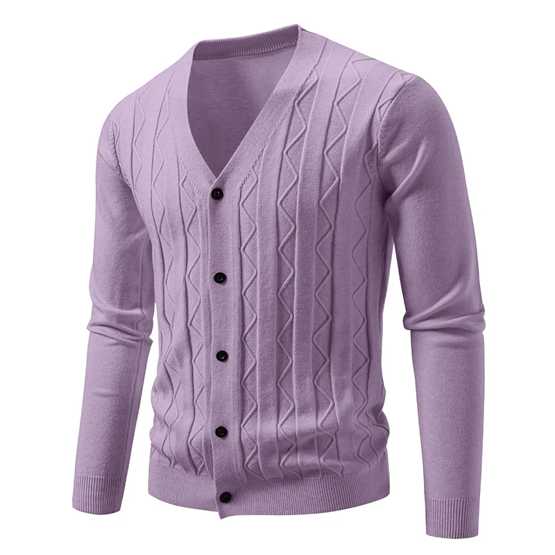 Herren Feinstrick-Cardigan mit V‑Ausschnitt, Zickzack‑Relief und Knopfleiste Drune