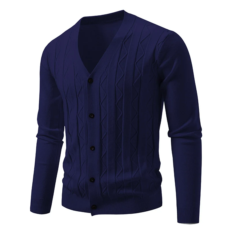 Herren Feinstrick-Cardigan mit V‑Ausschnitt, Zickzack‑Relief und Knopfleiste Drune