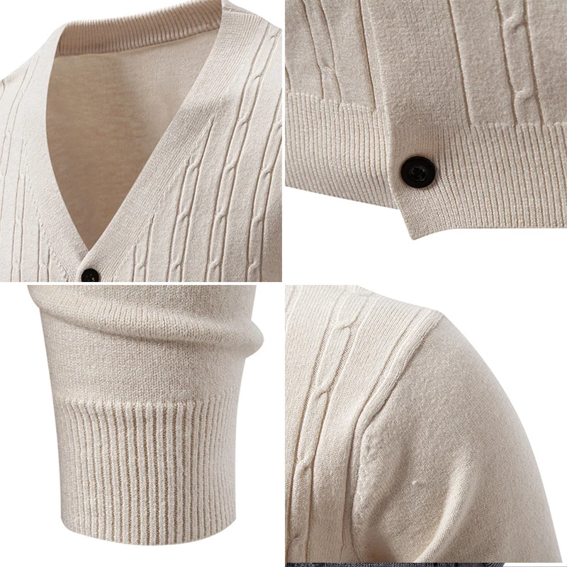 Herren Feinstrick-Cardigan mit V-Ausschnitt und vertikalem Zopfmuster Drune