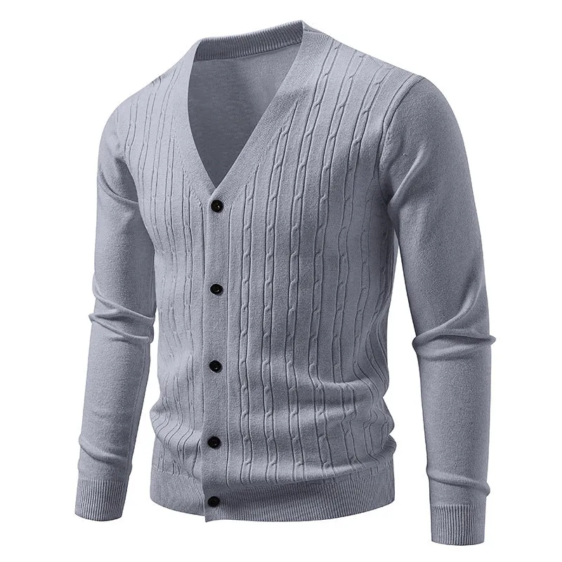 Herren Feinstrick-Cardigan mit V-Ausschnitt und vertikalem Zopfmuster Drune