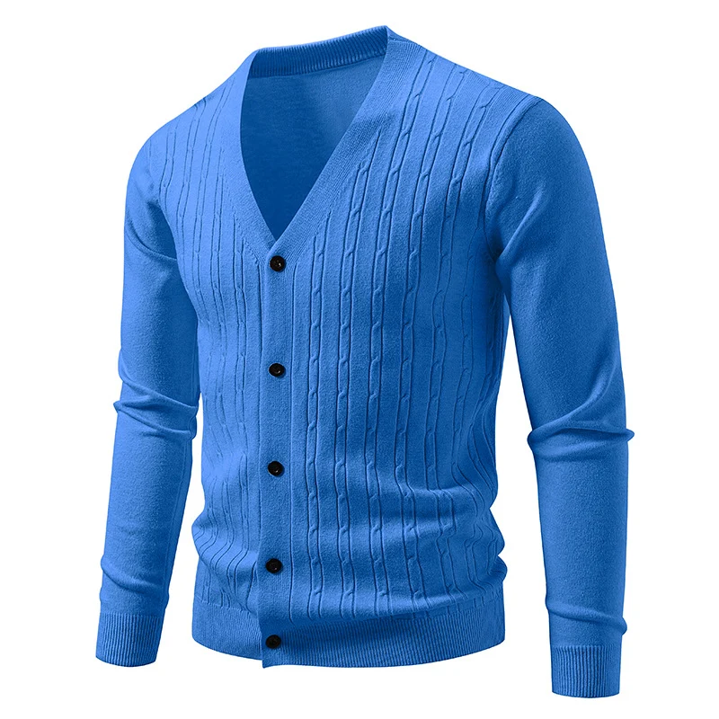 Herren Feinstrick-Cardigan mit V-Ausschnitt und vertikalem Zopfmuster Drune