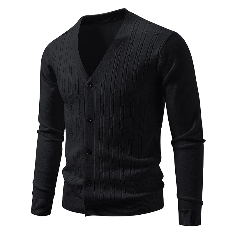 Herren Feinstrick-Cardigan mit V-Ausschnitt und vertikalem Zopfmuster Drune