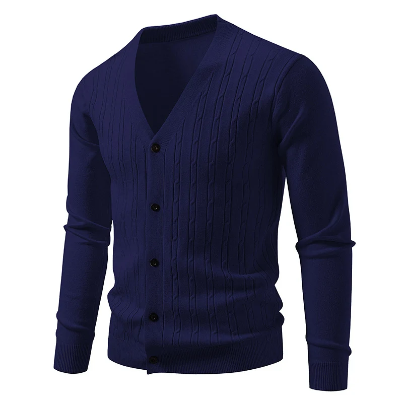 Herren Feinstrick-Cardigan mit V-Ausschnitt und vertikalem Zopfmuster Drune