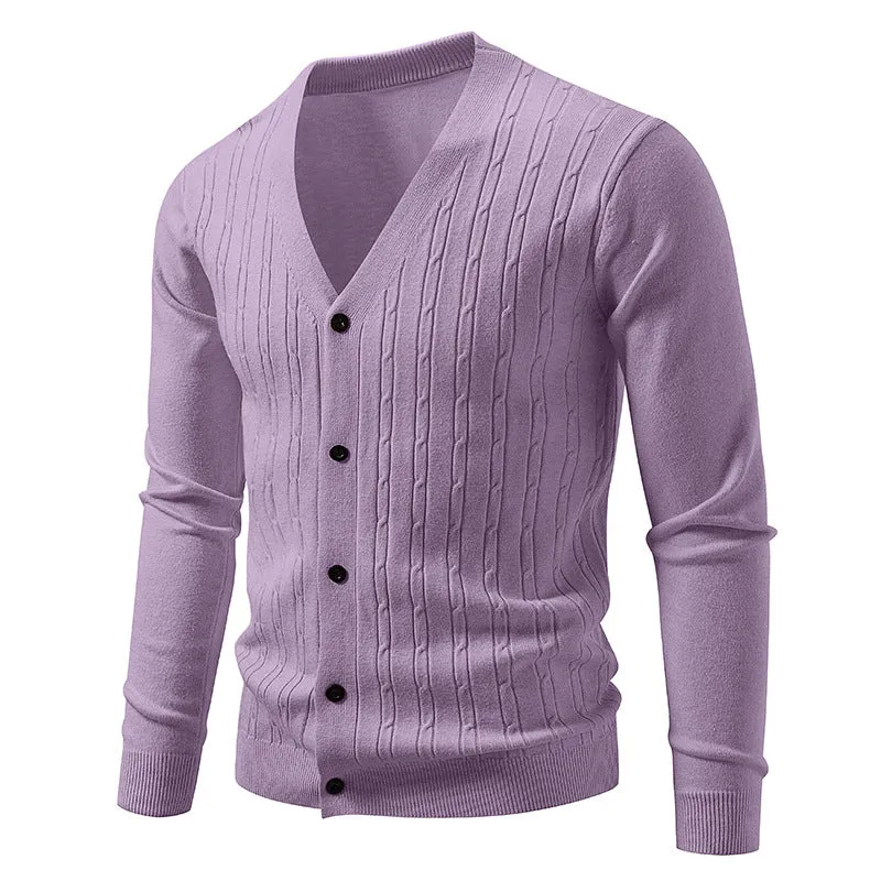 Herren Feinstrick-Cardigan mit V-Ausschnitt und vertikalem Zopfmuster Drune