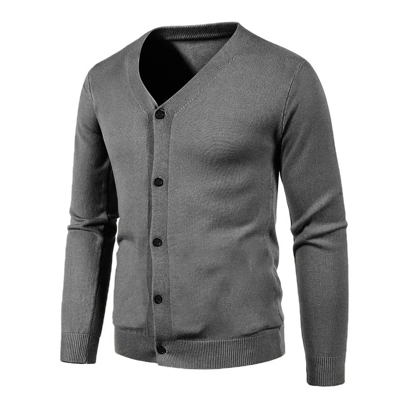Herren Feinstrick-Cardigan mit V-Ausschnitt, schmaler Passform und Knopfleiste Drune