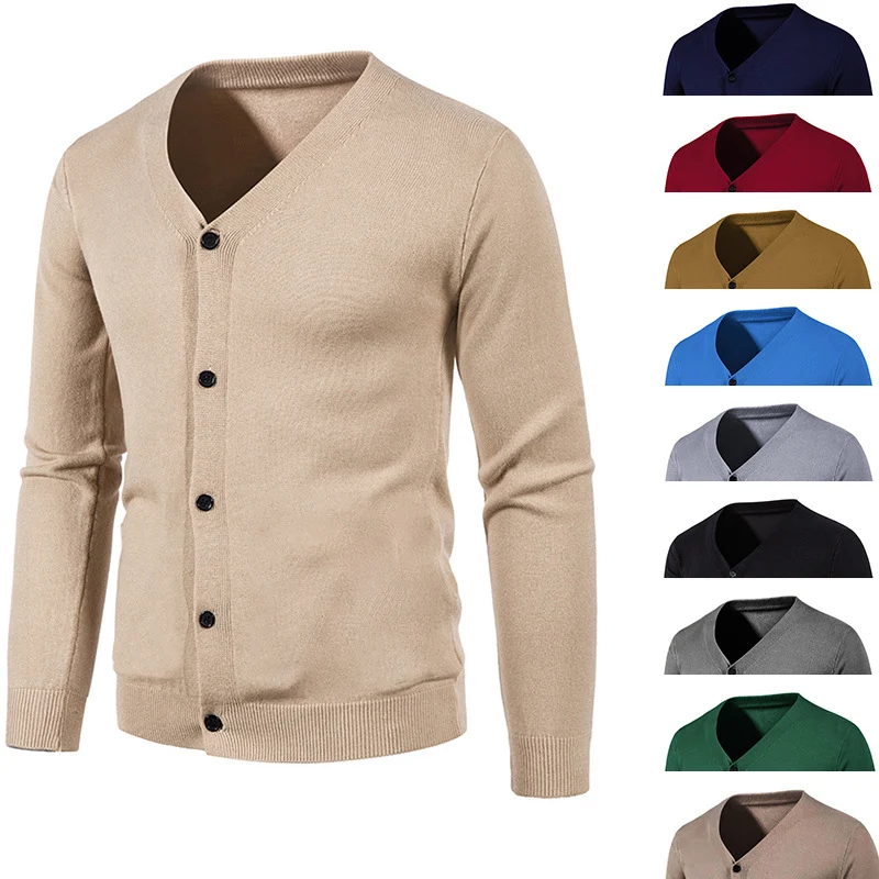Herren Feinstrick-Cardigan mit V-Ausschnitt, schmaler Passform und Knopfleiste Drune