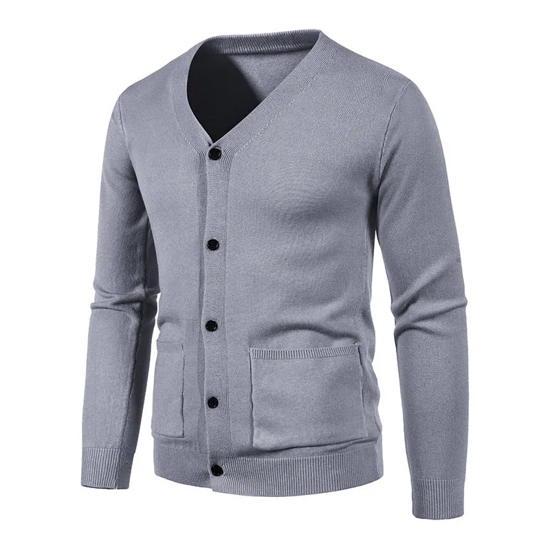Herren Feinstrick-Cardigan mit V-Ausschnitt, Knopfleiste und aufgesetzten Taschen Drune
