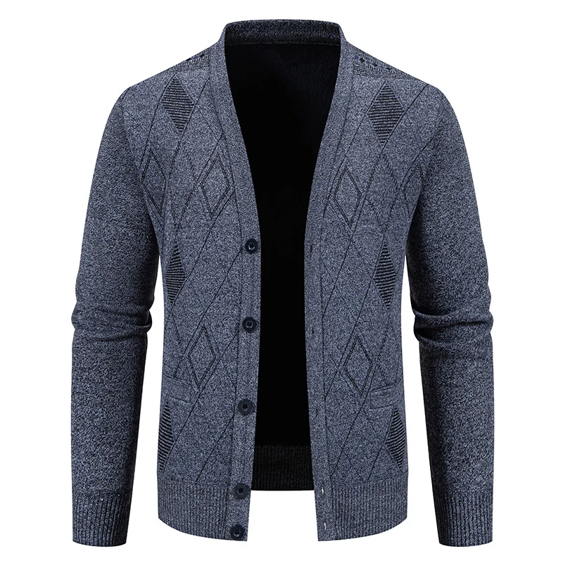 Herren Feinstrick-Cardigan mit Rautenmuster, Knopfleiste und Eingrifftaschen Drune