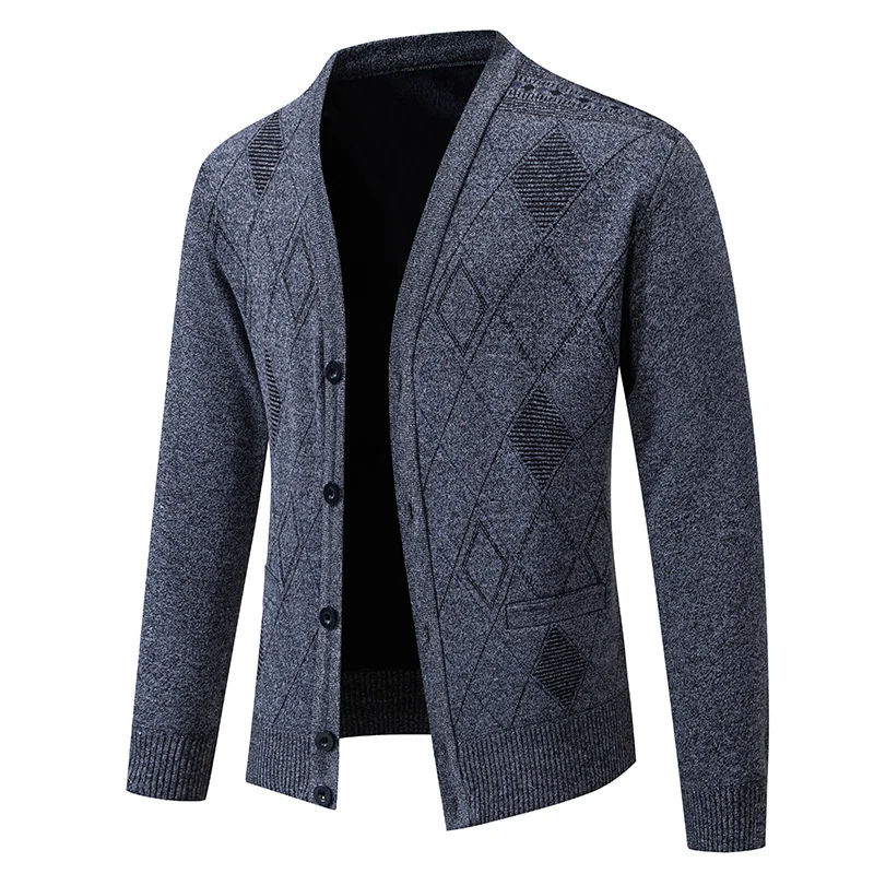 Herren Feinstrick-Cardigan mit Rautenmuster, Knopfleiste und Eingrifftaschen Drune