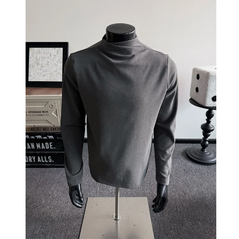 Herren Feines Stretch-Langarmshirt mit kurzem Stehkragen und schlanker Silhouette Drune
