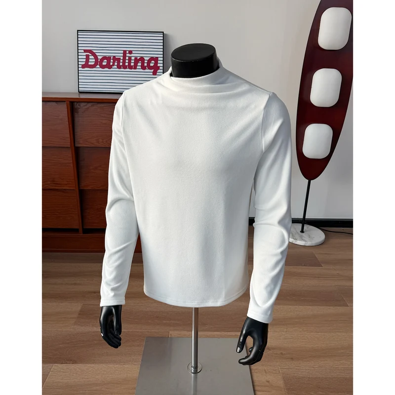 Herren Feines Stretch-Langarmshirt mit kurzem Stehkragen und schlanker Silhouette Drune